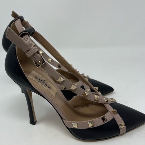 Valentino Garavani Rockstud Cross Strap D'Orsay 105mm Pump Black Leather size 37 - Picture 3 of 6